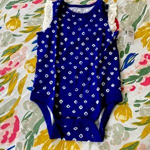 Blue and white onesie with lace flutter sleeve NWT baby gap